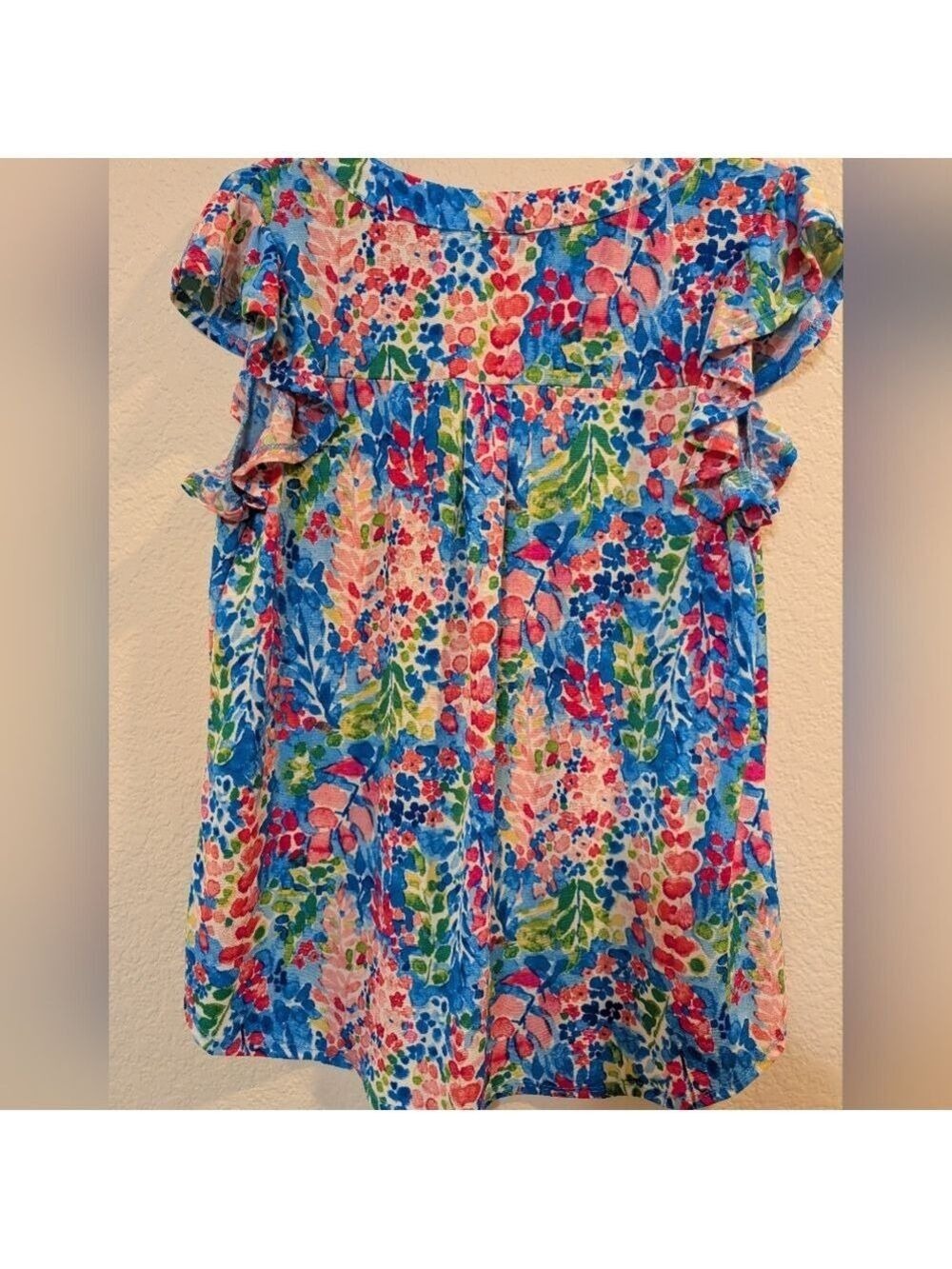 Dear Scarlett MultiColor Vibrant Floral Blouse,Top, Ruffle Sleeves.Sz.Small NWT - Picture 4 of 7